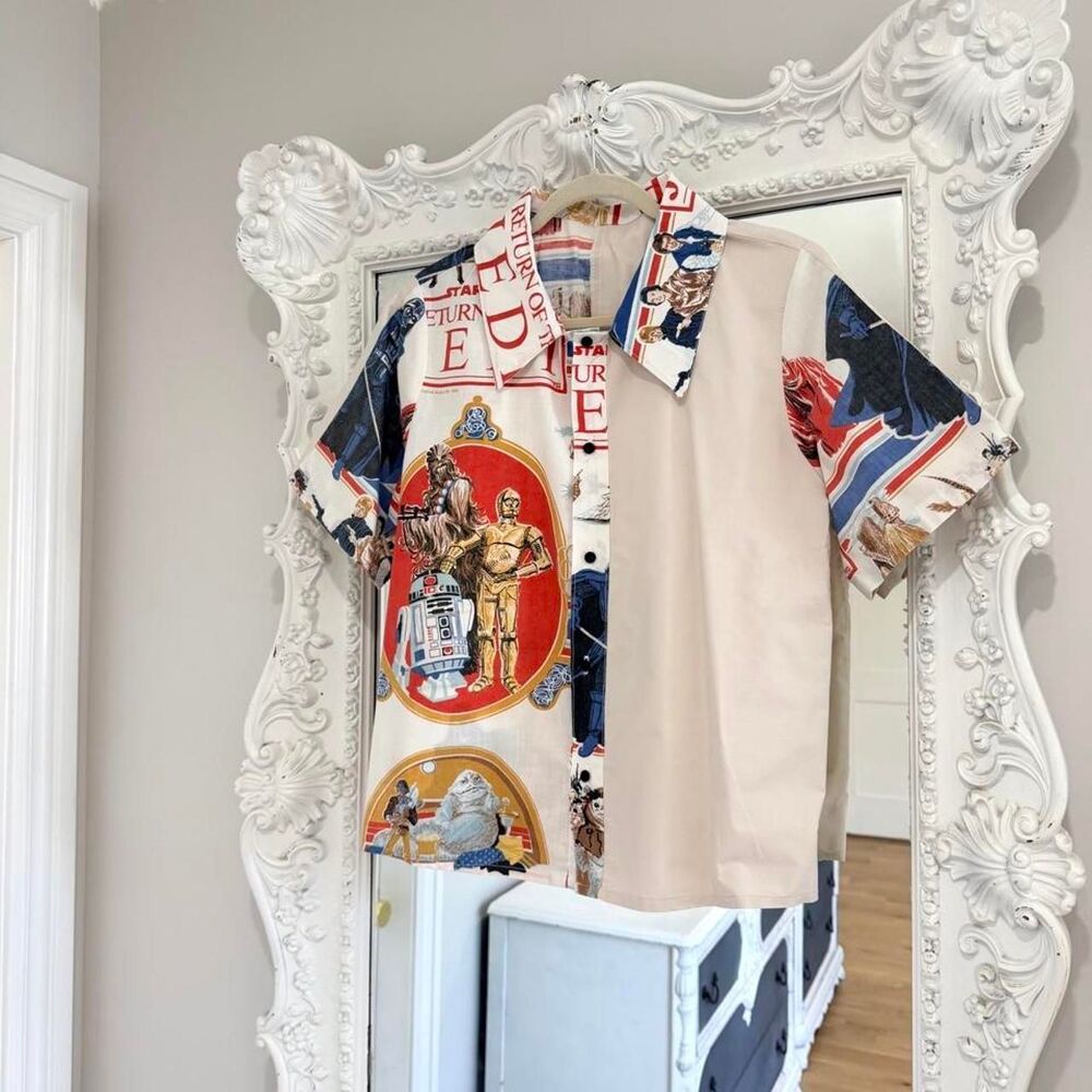New York Couture Vintage Disney Star Wars Jedi Patchwork Button-down Shirt